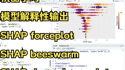 R语言机器学习模型解释性输出-SHAP-力图-蜂巢图-依赖图