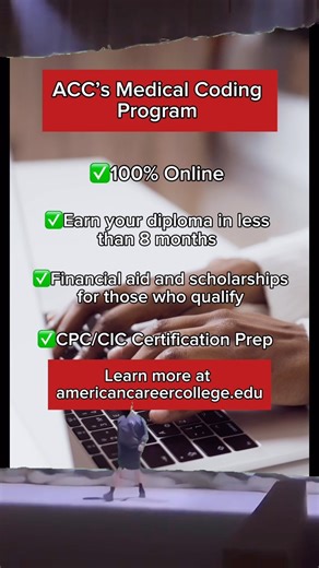Medical coding equips you with the skills to accurately code a patient’s medical information for billing, assign diagnosis and procedure codes and handle administrative tasks. ACC’s Medical Coding Program: ✅ 100% Online ✅ Earn your diploma in less than 8 months ✅ Financial aid and scholarships available for those who qualify ✅ Get career services support before and after graduation ✅ CPC / CIC Certification prep Enroll today, start as soon as July 22nd - learn more at the link in our bio! #Ameri