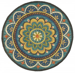 Ox Bay Ella 4' Round Blue Floral Medallion Indoor Area Rug
