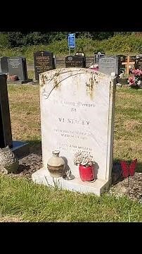 The grave cleaner - white marble headstone deep clean and lettering repainted