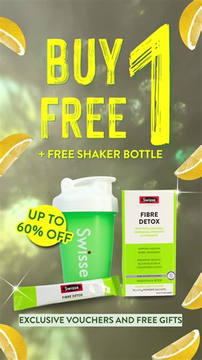 ✨ Swisse Ultiboost Fibre Detox Promo Alert! ✨ Buy 1, Get 1 FREE and score a FREE shaker bottle too 💚 Perfect time to start your gentle daily cleanse ✅ Limited time only – while stocks last! #swissesg #swissewellness #swissefibredetox #swisseultiboost #fitandfab #guthealth #fibre #promo #wellnessmadesimple #fyp