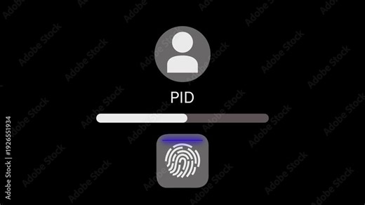 Modern biometric authentication interface displaying P I D user profile toggle and fingerprint scanner activation.. 4k,...