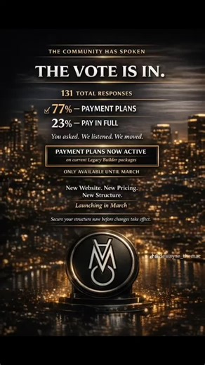 The vote is in. You asked for payment plans — we delivered. Payment plans are now live on the current Legacy Builder and Journey to Success programs until March only. New website. New pricing. New structure. If you’ve been waiting to move — this is your window. To view payment plan options: Visit the website and scroll to the very bottom of the Legacy Builder page and the Journey to Success page. Secure your structure now before everything changes in March. Visit: www.macenterpriseconsulting.com