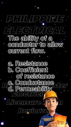 The ability of a conductor to allow current flow. 📖 Philippine Electrical Code ✔️ #electricalengineering ✔️ #masterelectrician ✔️ #electrician ✔️ #electrical ✔️ #fypviralシ | Philippine Electrical Code