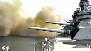 USS Wisconsin firing 16IN guns!