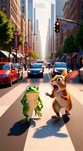 Rabbit and Frog Cross the Street 💀😱 #shorts #animation #funny