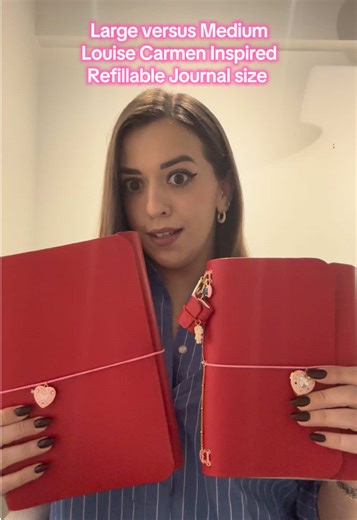 The large size compared to the Medium (A5) size Louise Carmen Inspired refillable journals. I can fit 3 large (B5) so journals in the large and in the medium you can fit 6 slim (A5) moleskine journal inserts or your Hobonichi cousins or techo journals too Currently taking commissions ☺️ #diylouisecarmen #journaling #journal #hobonichi #planner