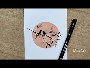 Easy Circle scenery drawing / Easy Drawing ideas for beginners رسم منظر طبيعي سهل للمبتدئين بالخطوات