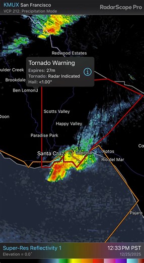 Tornado warning near Santa Cruz, California as this supercell comes on shore! #tornado #california #christmas | Tanner Charles Chasing