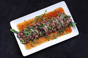 This easy Japanese tataki is stunning and tastes even better. With a simple dish like this, buy the best beef you can get your hands on. Because it’s served very rare, using a tender, luxury cut like sirloin is important—trust me, it’s worth spending the extra bucks. Get the recipe here: http://bit.ly/2j7r8gZ Sponsored by Badia Spices, Inc. and Hammer Stahl | Bizarre Foods