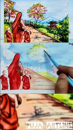 Beautiful Hill Scenery Drawing | Easy Nature Art #hillstation #landscape #scenery #tutorial
