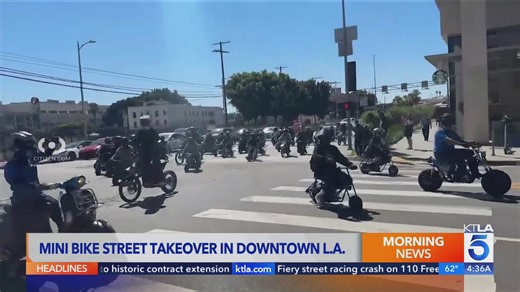 Minibikes block intersection, take over streets of Downtown L.A.