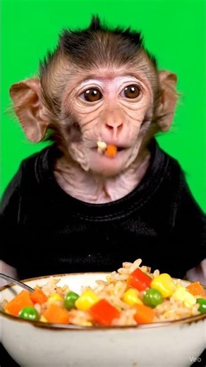 Monkey eating Vegetable Fried Rice #monkey #adorably #cute #monkeychallenge #funny #animals