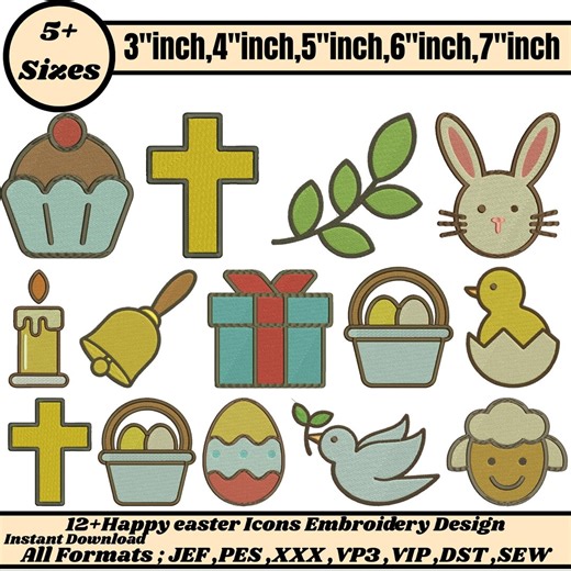 Happy Easter Machine Embroidery Design Cute Bunny With Eggs Pattern Easter Saying Embroidery Easter Icons Embroidery Pes File5+size Download - Etsy