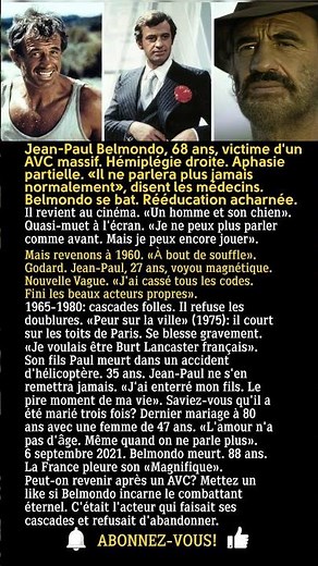 Jean-Paul Belmondo: cascades sans doublure, AVC à 68 ans... il ne parle plus mais revient au cinéma