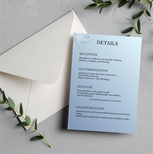 Wedding Details Card Template Editable Canva 4x6 Coastal Ocean Octopus Info Card Printable