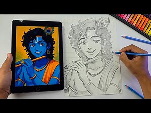 How To Draw Lord Krishna In Anime Style, Shree Krishna Drawing Step By Step (Outline Tutorial)