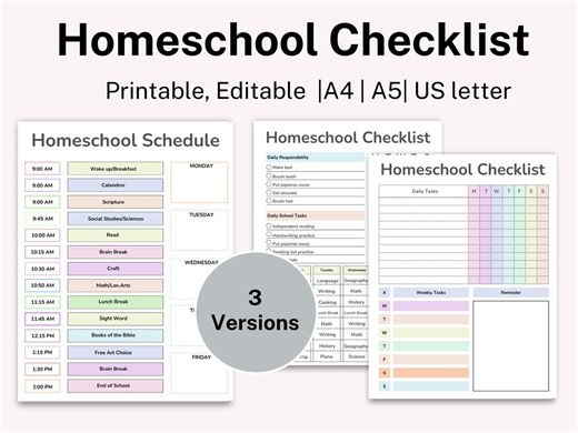 Home School Checklist, Daily Weekly Monthly Tasks, ADHD Planner, Learning Tracker, Student Schedule, Curriculum Plan, Instant Download - Etsy