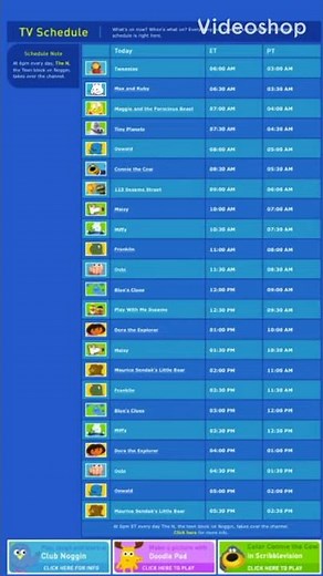 Noggin Throwback Schedule (Monday, September 6, 2004) (Labor Day 2004)