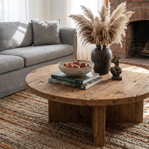 Round Rustic Wood Coffee Table – Japandi 2.0 Handmade Reclaimed Wood Coffee Table – Farmhouse Living Room Furniture - Etsy