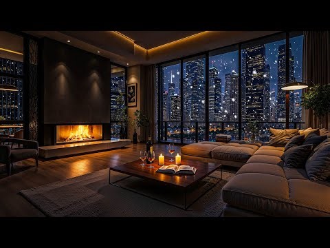 Relaxing Apartment Ambience ❄️ Winter Jazz Piano & Fireplace Sounds for Deep Sleep