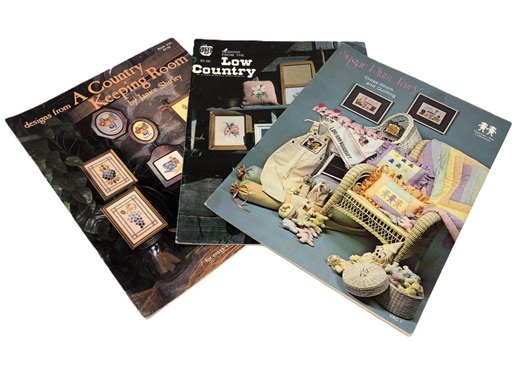 Vintage Country Cross Stitch Pattern Booklets Set - 3 Rustic Needlework Guides for Home Decor