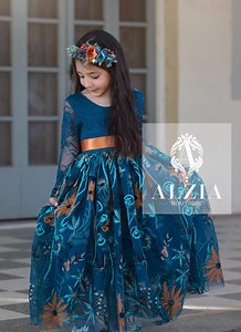 Teal Flower Girl Dress Long Sleeve | Boho Floral Lace Tulle | Wedding - Etsy