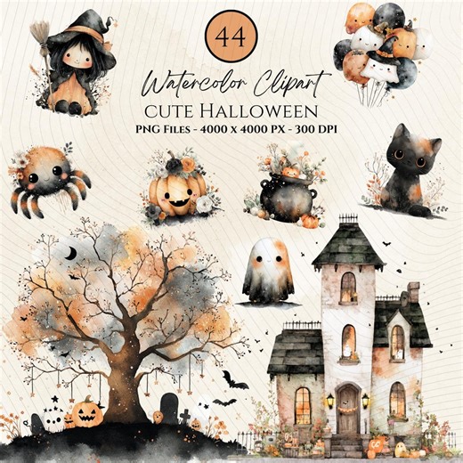 Watercolor Halloween Clipart-cute Halloween Clipart-halloween Clipart-spooky Cute Halloween-adorable Halloween Png-haunted House Clipart - Etsy
