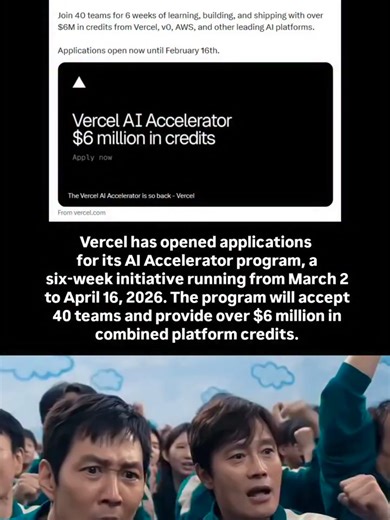 Vercel has reopened applications for its AI Accelerator program, a six-week initiative running from March 2 to April 16, 2026. The program will accept 40 teams and provide over $6 million in combined platform credits. Program benefits: The AI Accelerator provides access to thousands of dollars in Credits from Vercel, v0, AWS, and leading AI platforms, including Anthropic, Cursor, ElevenLabs, Hugging Face, Cartesia, Roboflow, Modal, Julius.ai, Sentry, Vanta, Auth0, Browserbase, WorkOS, Supabase, 