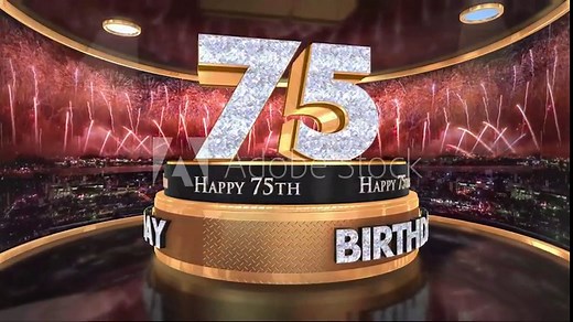 75th birthday animation in gold and diamonds with fireworks background, Animated 75 years Birthday Wishes in 4K