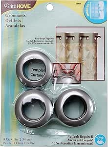 Dritz Curtain Grommets, 1" (25 mm) Inner Diameter, Heavy-Duty Plastic, Pewter Color, Snap-On Design, Tool-Free Installation, 8-Pack