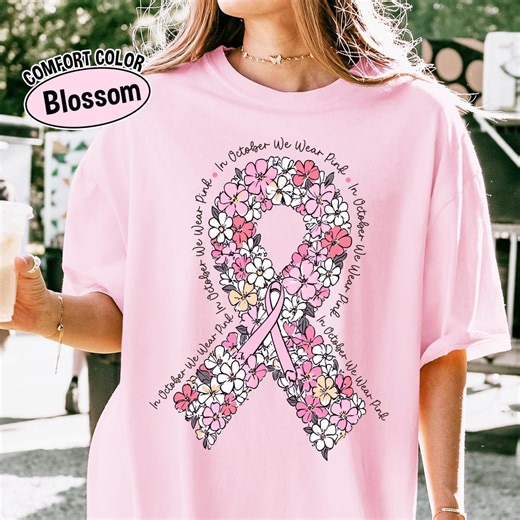 Comfort Colors Daisy Floral Breast Cancer Awareness Shirt: Pink Ribbon - Etsy