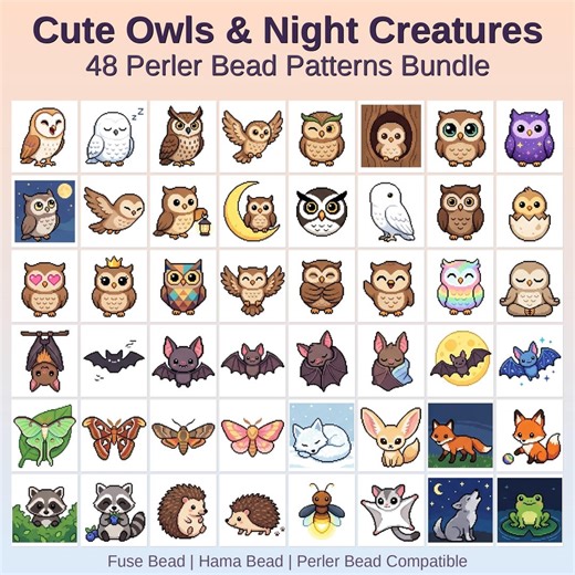 48 Owl and Night Creature Perler Bead Patterns (PDF Digital Download) - Etsy