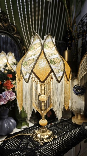 Handcrafted French Vintage Table Lamp | Sacred Dove Art Lamp | Brass Base Crystal Fringe Lighting - Etsy