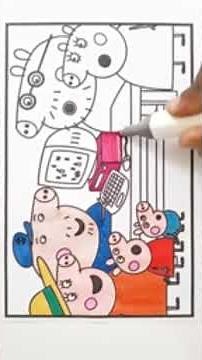 Peppa pig in the shed with grandpa pig playing computer drawing and coloring