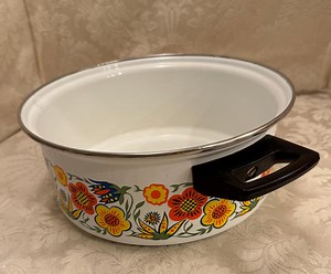 70’s Flower Power Colorful Porcelain Enameled Steel Cookware 4 QT. Capacity, 10.5” Wide, With 2 Handles, No Lid. - Etsy