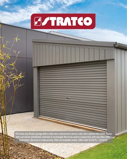 🛠️ Last Chance to Upgrade Your Garage with a Bonus! Time’s almost up to score a BONUS roller door opener when you purchase any Stratco Garage with a roller door*! Whether you're storing your car, tools, or building a workshop, this upgrade adds smooth, secure, and convenient access, at no extra cost. 🚗 Built tough with high-quality steel 📦 Customisable layouts to suit your space 📍 Available in-store and online ⏳ This limited-time offer is ending soon, don’t miss out! 🔗 Explore the range: bi
