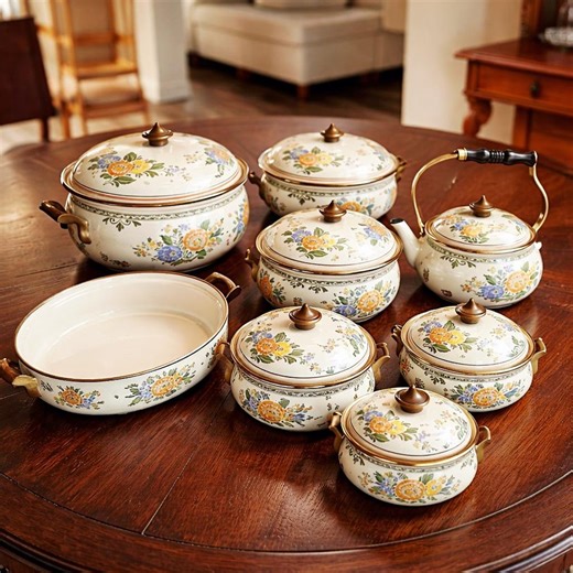 Vintage ASTA German Enamel Cookware Set 15 Piece With Tea Kettle Complete Floral Kitchen Set Dutch Oven Braiser Pots - Etsy