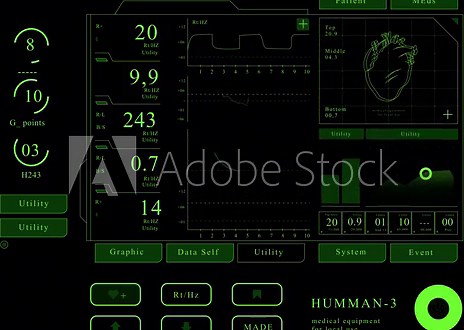 Medical device interface displaying vital signs and heart rate information.