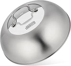 YOSUKATA Wok Lid 11.4 In - Premium Stainless Wok Cover with Tempered Glass Insert Steam Holes and Ergonomic Handle - Durable Wok Accessories - Dishwasher-Safe Lid for 11.8-In Wok - Chees Melting Dome