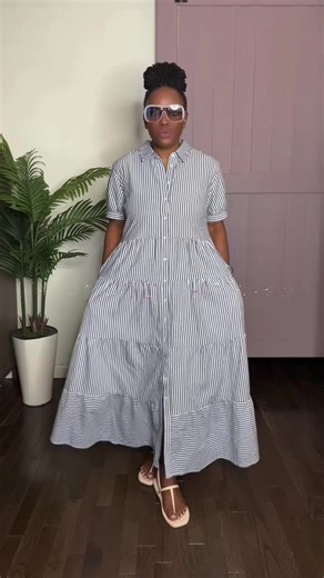 Summer Striped Dress with Tie Waist for Modest Fashion