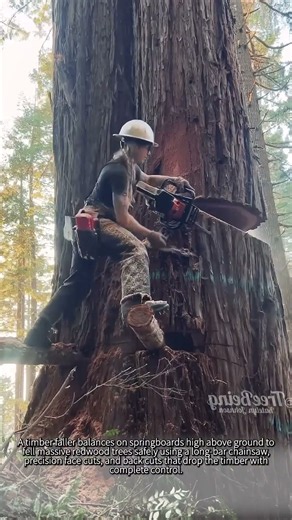 Crazy Old School Tree Felling Trick That Works #worker #process #logging #chainsaw #timber