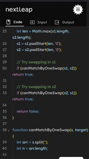 Almost Equal Numbers Problem | One Digit Swap | JavaScript | LeetCode