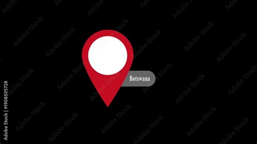A red location pin marker animation .Botswana map label with location pin symbol. Botswana name with location icon animation.GPS location tracking animation. 4K video