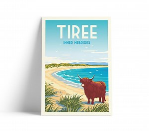 Tiree Travel Poster – Inner Hebrides Scotland Print | Highland Cow Beach Art | Scottish Island Wall Art - Etsy Canada