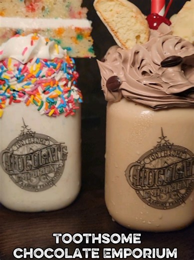 Toothsome Chocolate Emporium has the SWEETS! Known for eye-popping milkshakes and large desserts, don't look pass the entrées available too! #fyp #toothsomechocolateemporium #citywalkorlando #milkshakes #desserts