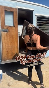 867K views · 14K reactions | Part 5 of the camper reno is a wild one Paint went up in the kitchen, I cut into the butcher block to fit the appliances, built a pull-out trash bin (because we’re fancy like that), and—yes, I purposely cut a hole in the side of the trailer.  Don’t worry, it was all part of the plan.Stick around to see what’s next! #CamperReno #DIYCamper #VintageTrailerRenovation | Nailgun Nelly | Facebook