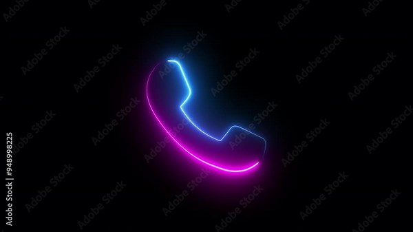neon animation of phone clip art, blue and pink glowing on black background, 4K loop animated social template