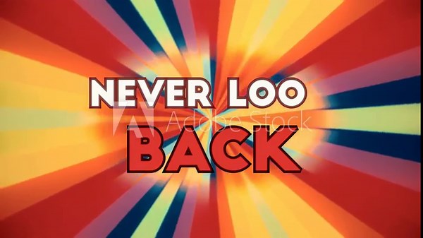 Decoding a text message over a colorful moving rays background: never look back. Motivational inspirational motto.