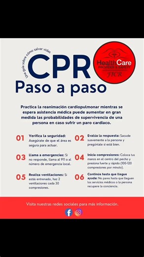 7.8K views · 48 reactions | CPR: Una habilidad que salva vidas Actuar rápido en una emergencia puede marcar la diferencia. La Reanimación Cardiopulmonar (CPR) ayuda a mantener la circulación y el oxígeno hasta que llegue ayuda médica. Infórmate, prepárate y marca la diferencia.#CPR #RCP #PrimerosAuxilios #Emergencias #Salud #SalvaVidas | FICR -Health Care & Educational Trainings | Facebook